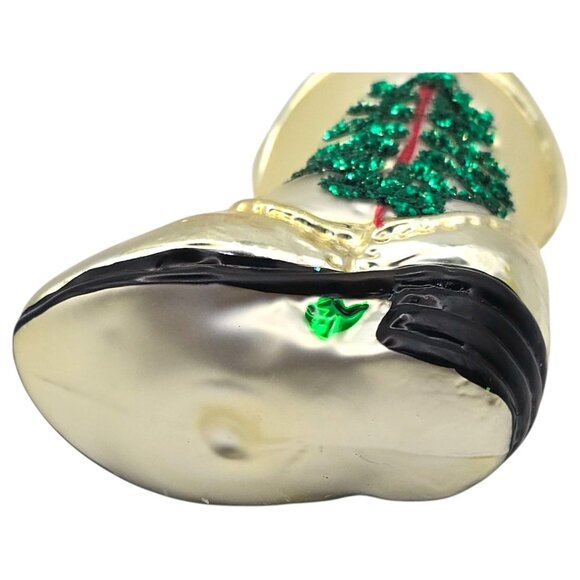 German Gold Cowboy Boot Christmas Tree Ornament Glitter Star Hanger Inge Western - Picture 5 of 7